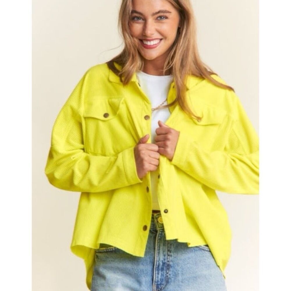 J.NNA Chartreuse Corded Snap Down High Low Shacket – Size Large NWT - Picture 5 of 16